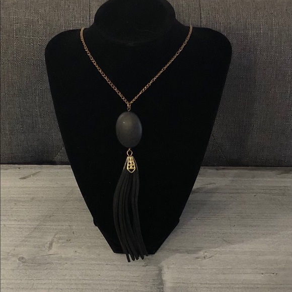 Jewelry - Boho Black Stone and Tassel Necklace